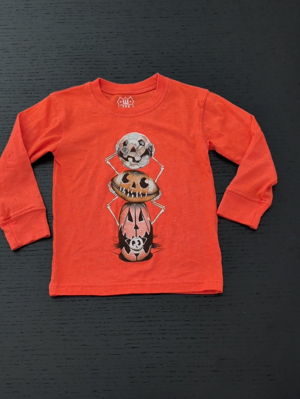 Wes and Willy Halloween Soccer Football Long Sleeve T-Shirt 2T Boy Girl Orange